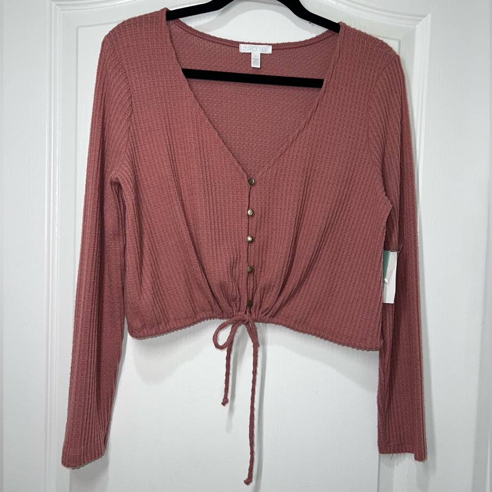 Abound Nordstrom Dusty Rose Waffle Knit Long Sleeve  Tie Hem Top NWT Medium